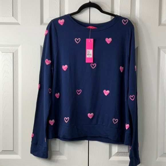 Lilly Pulitzer Rami Navy Sweatshirt Wild Hearts Embroidered Size L - Picture 2 of 8